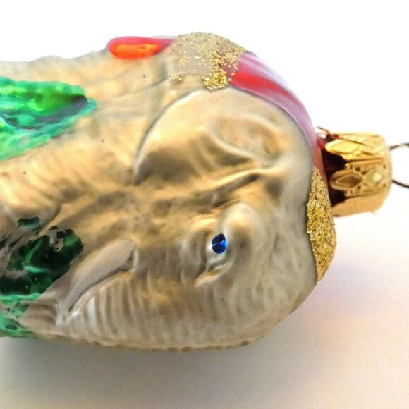 Vintage Blown Glass Elephant Ornament Silver Red Green Gold Glitter West Germany - Picture 5 of 7